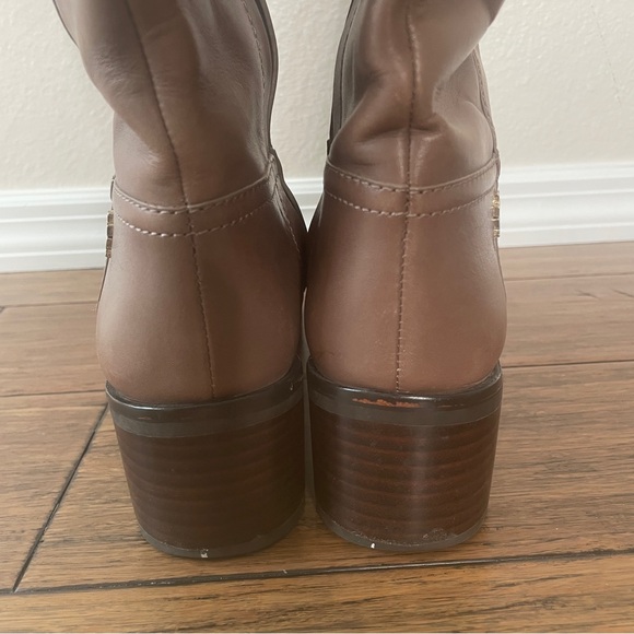 Tory Burch tan brown Leather Knee-High Boots zip up boots fall boots block heel - Picture 7 of 16